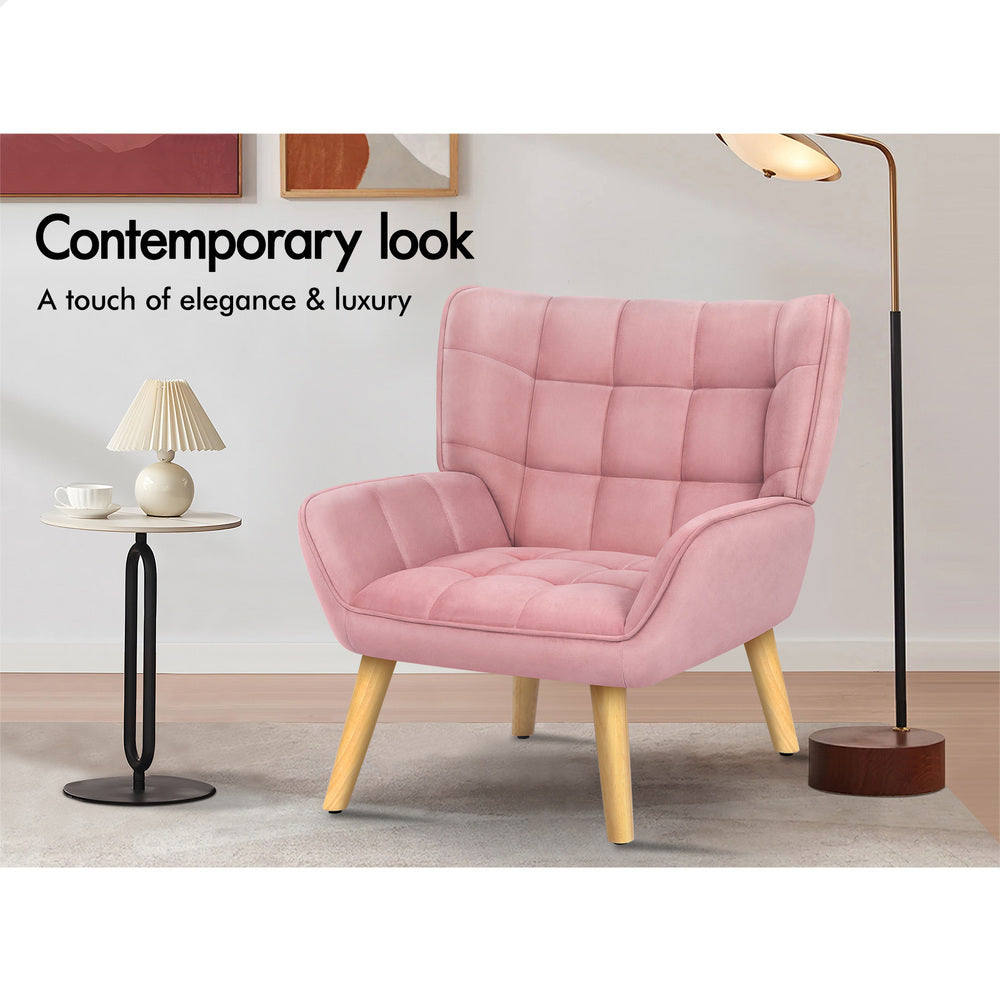 ALFORDSON Wooden Armchair Accent Chair Lounge Sofa Couch Velvet Tub Seat Pink