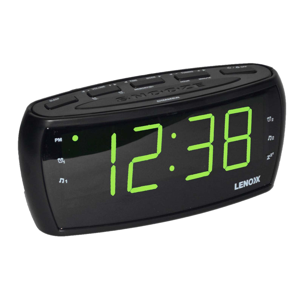 Lenoxx Large Number Alarm Clock &amp; AM/FM Radio, Bold Green LED Time Screen