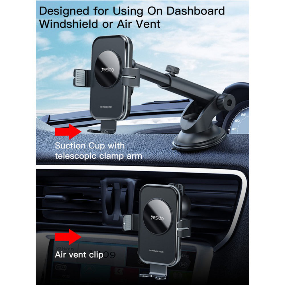 Yesido C188 15W Fast Wireless Charging Dashboard Phone Holder by OROTEC