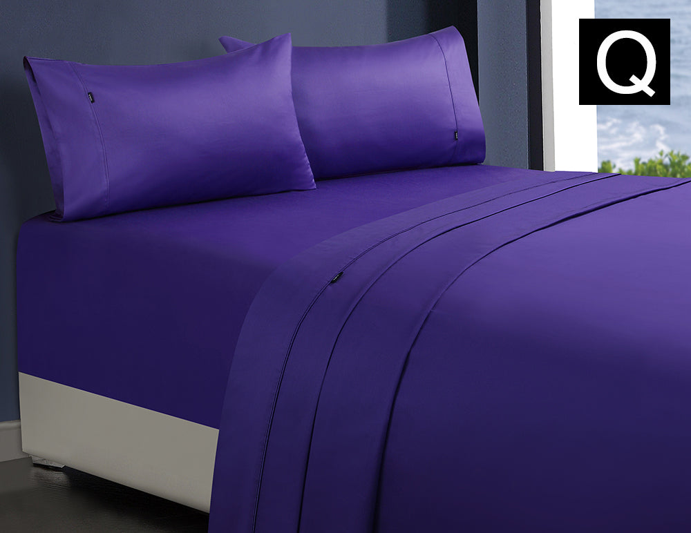 Amor 1000TC 100% Premium Egyptian Cotton Sheet Sets Fitted Flat Sheet Pillowcases King Single Violet