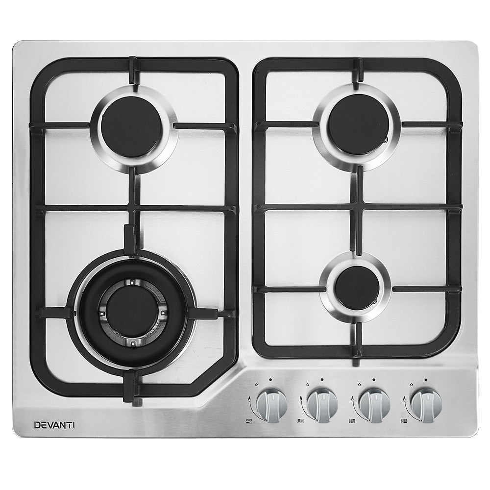 Devanti Gas Cooktop 60cm 4 Burner Stainless Steel