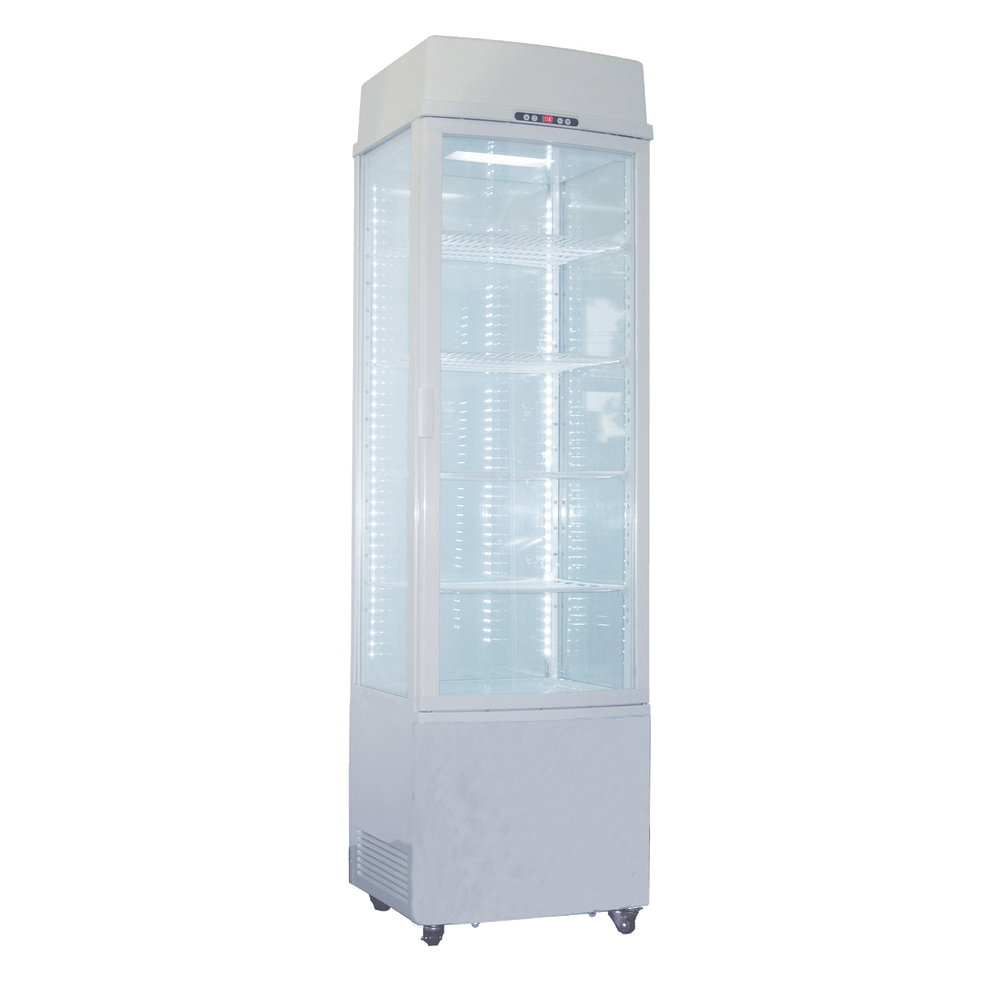 Exquisite CTD235 Four Sided Glass Upright Display Commercial Refrigerators White with LED 235 Litre