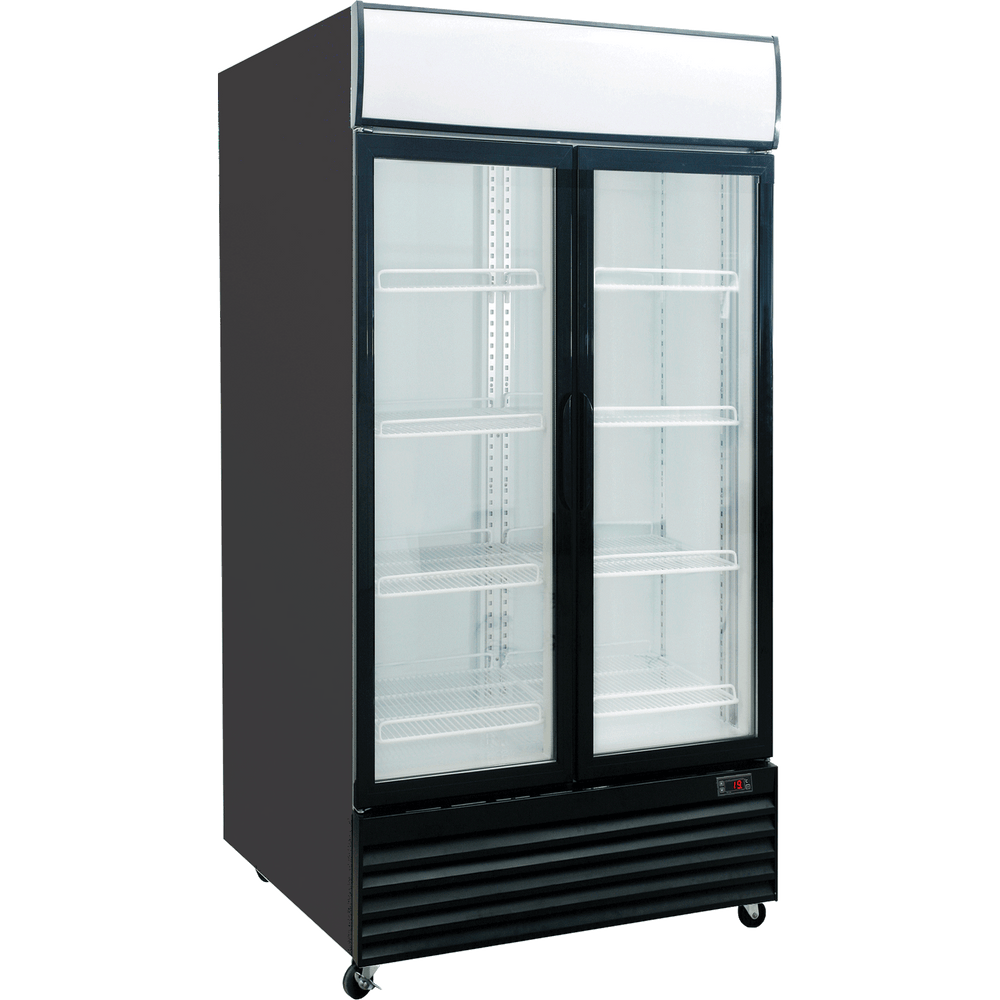 Exquisite DC1000P Two Glass Doors Upright Display Commercial Refrigerators Black 1000 Litre