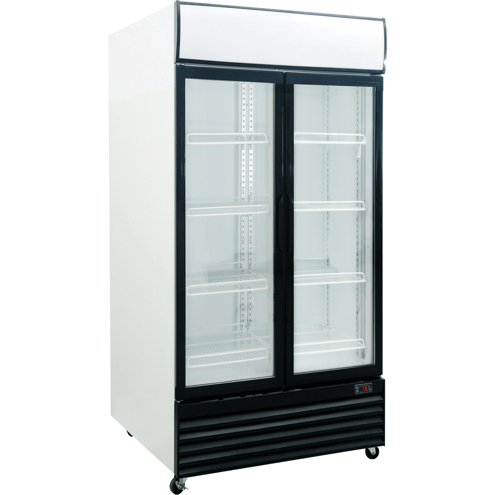 Exquisite DC1000P Two Glass Doors Upright Display Commercial Refrigerators White 1000 Litre