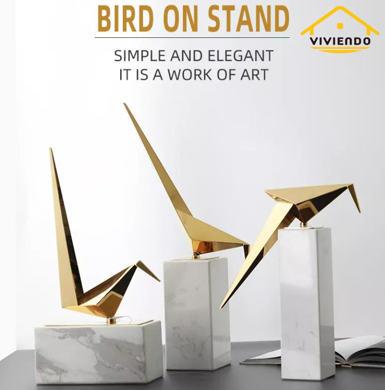 Viviendo Iconic Avian Plinth Art Sculpture in Marble &amp; Stainless steel - Medium
