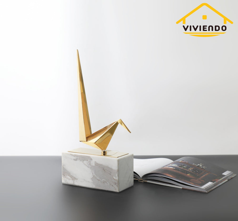 Viviendo Iconic Avian Plinth Art Sculpture in Marble &amp; Stainless steel - Small