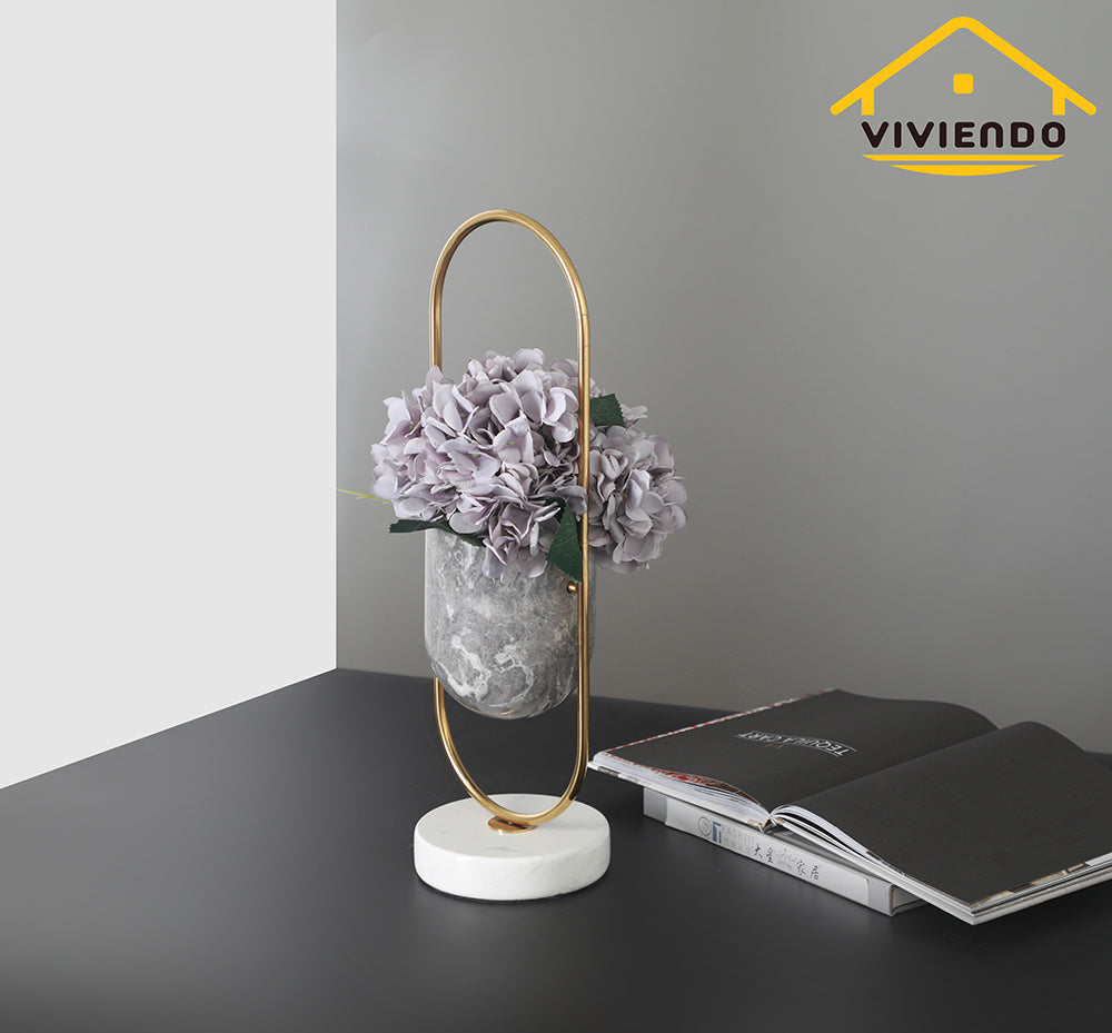 Viviendo Elliptical Bronze &amp; Stainless Steel Flower Vase Marble and stainless steel Vase