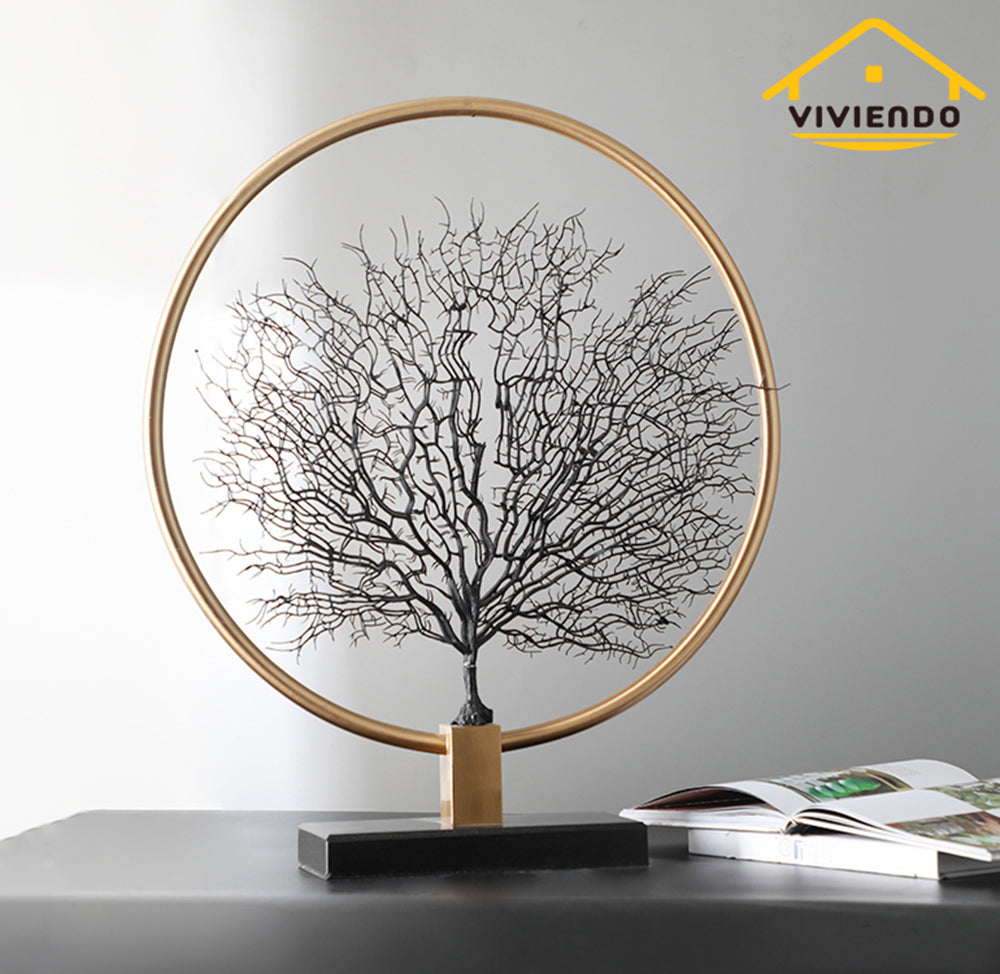 Viviendo Iron &amp; Marble Stone Premium Tree Sculpture with Gold Circle