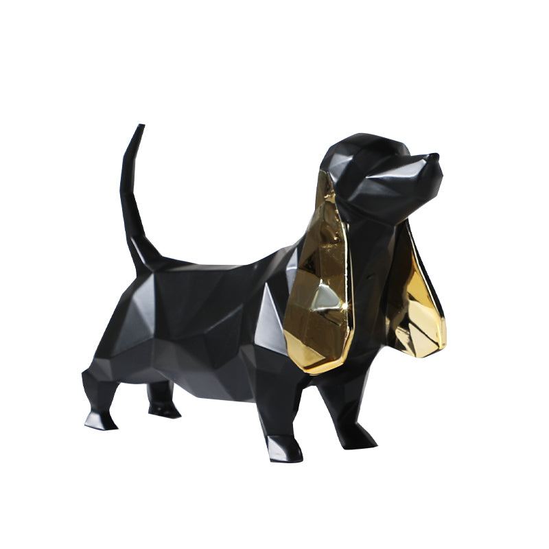 Viviendo Resin Pixel Dog Abstract Art Sculpture Canine figurine sculpture - Black &amp; Gold