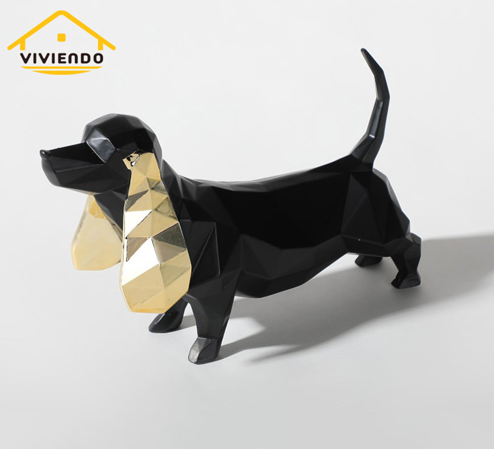 Viviendo Resin Pixel Dog Abstract Art Sculpture Canine figurine sculpture - Black &amp; Gold