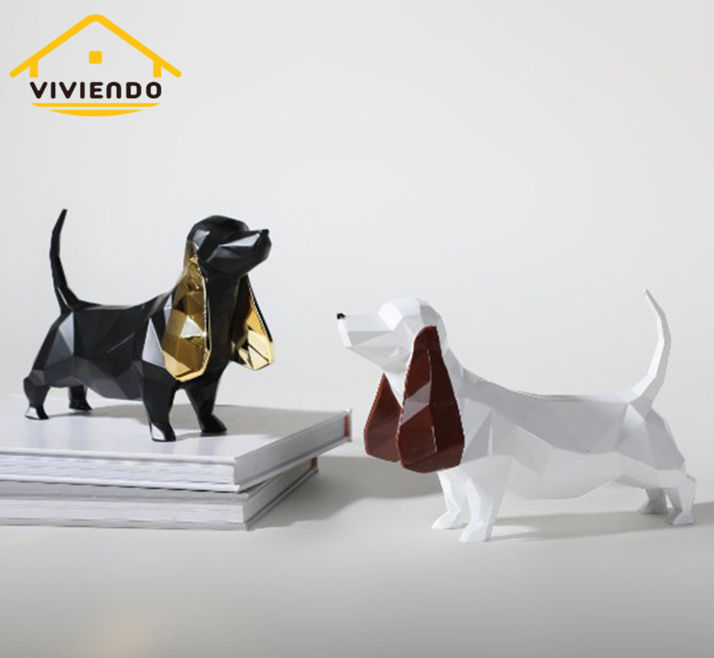 Viviendo Resin Pixel Dog Abstract Art Sculpture Canine figurine sculpture - Black &amp; Gold