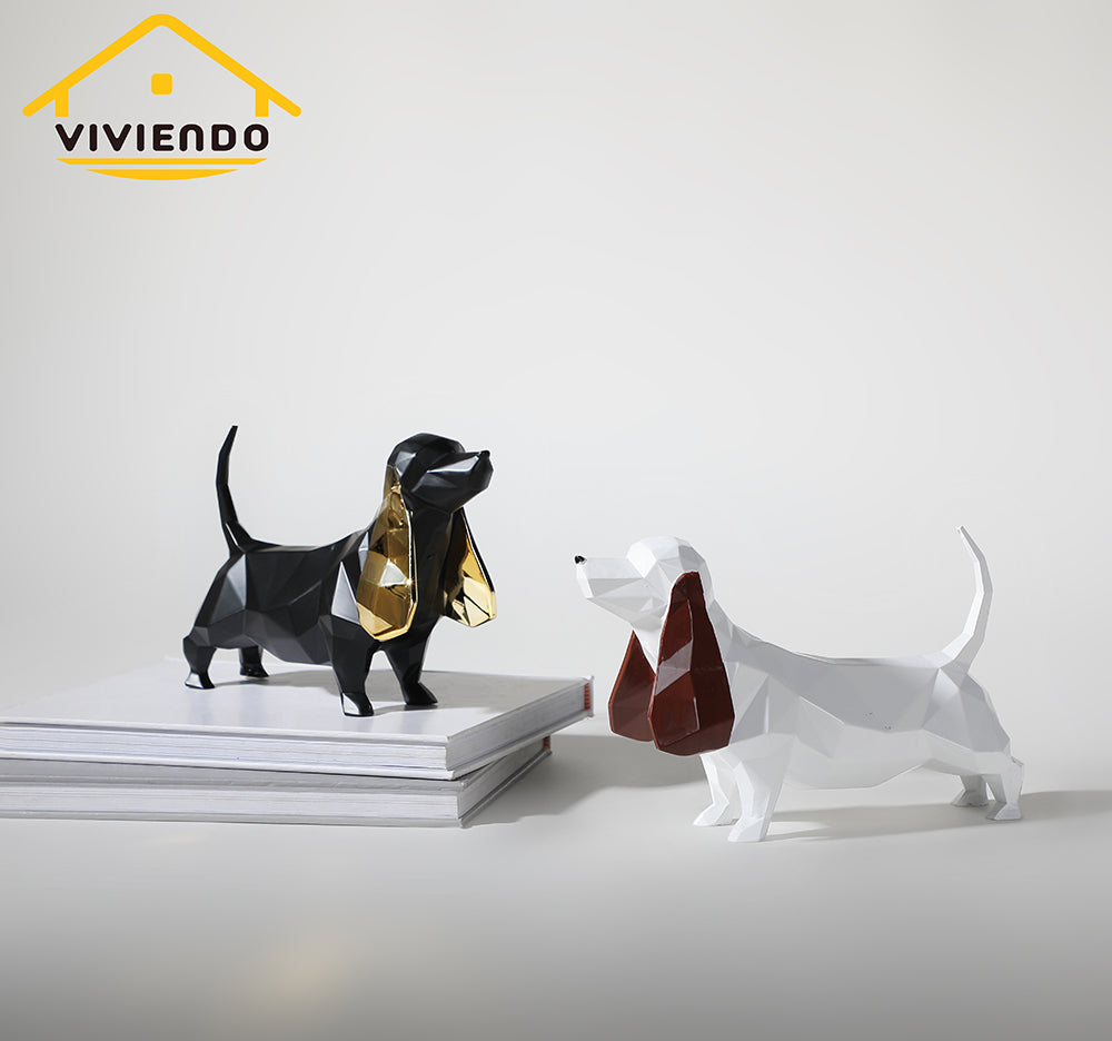 Viviendo Resin Pixel Dog Abstract Art Sculpture Canine figurine sculpture - Black &amp; Gold