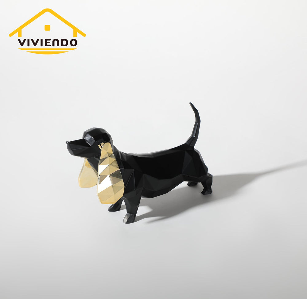 Viviendo Resin Pixel Dog Abstract Art Sculpture Canine figurine sculpture - Black &amp; Gold