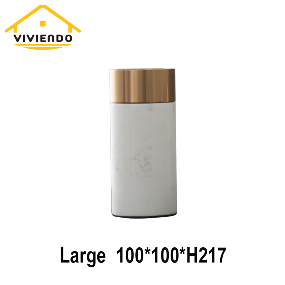 Viviendo Decorative Gold Peak Flower Vase in Aluminium &amp; Marble Stone - Large