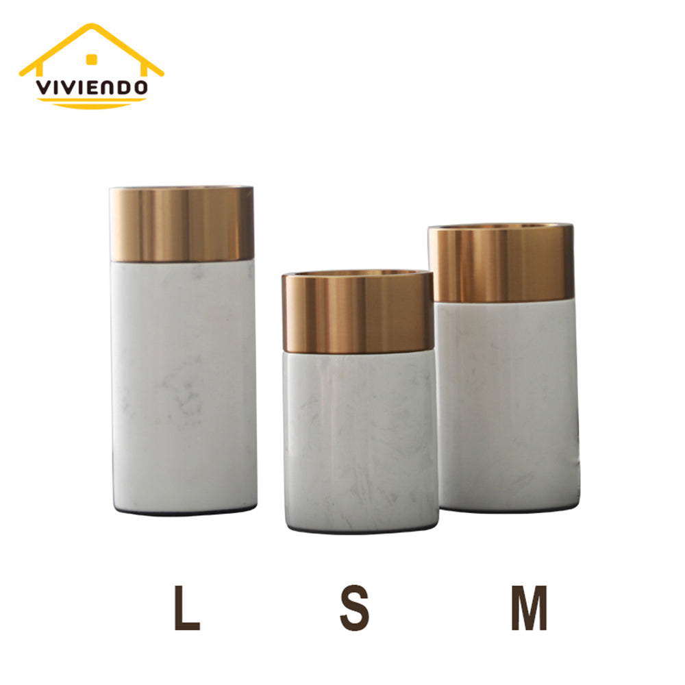 Viviendo Decorative Gold Peak Flower Vase in Aluminium &amp; Marble Stone - Large