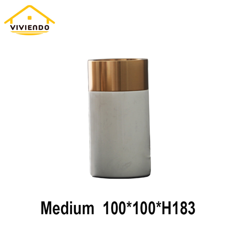 Viviendo Decorative Gold Peak Flower Vase in Aluminium &amp; Marble Stone - Medium