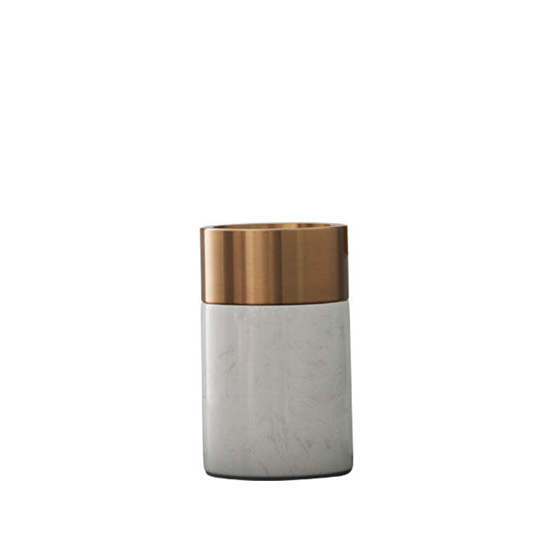 Viviendo Decorative Gold Peak Flower Vase in Aluminium &amp; Marble Stone - Small