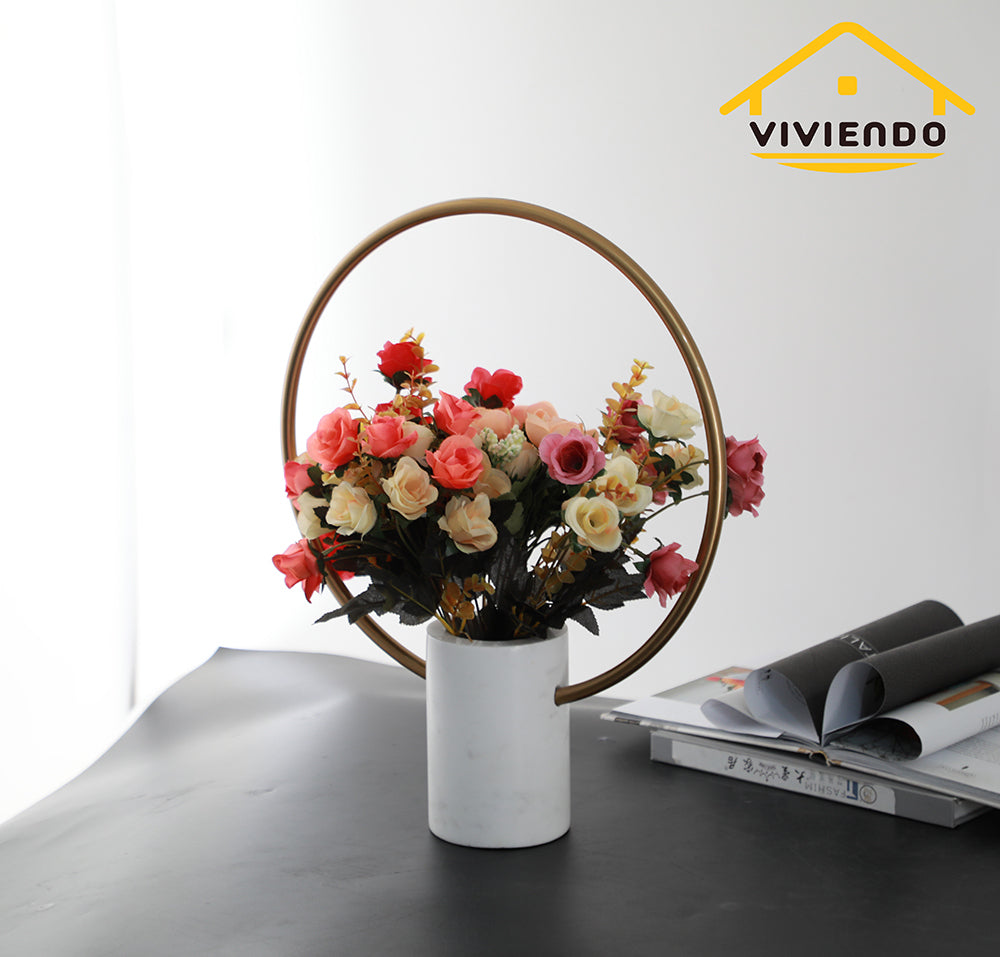 Viviendo Marble Stone &amp; Iron Floral Encirclement Flower Vase Ornament - Small