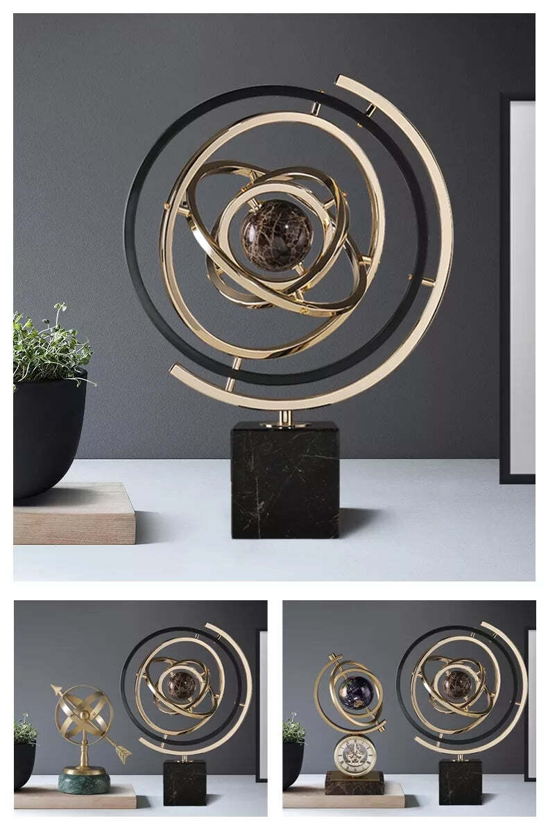 Viviendo Orbital Motion Bronze &amp; Marble Globe of World  Ornament