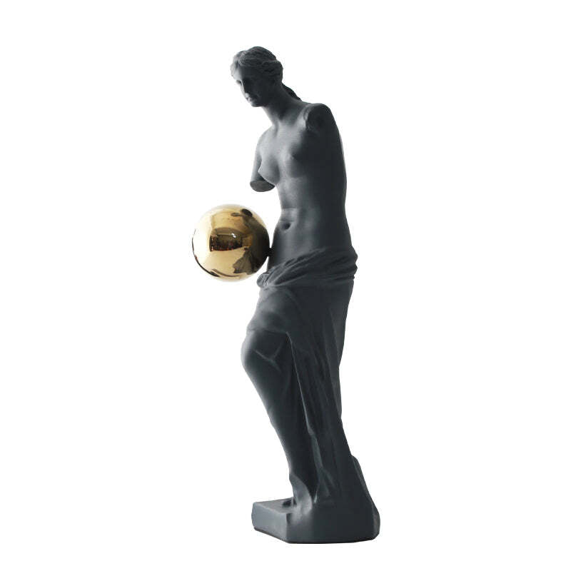 Viviendo Statue of Venus Art Sculpture with Golden Globe in Resin &amp; Stainless Steel - Large