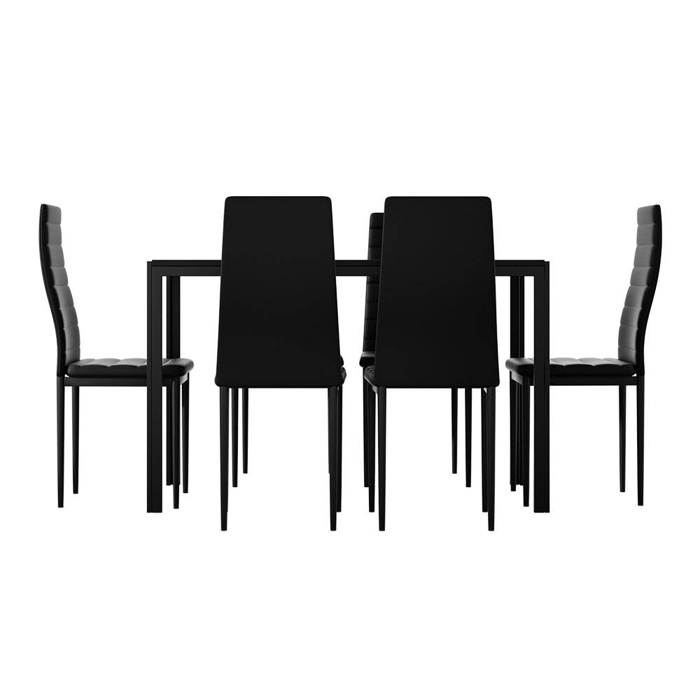 Artiss 7-PCS Wooden Dining Table Set Black