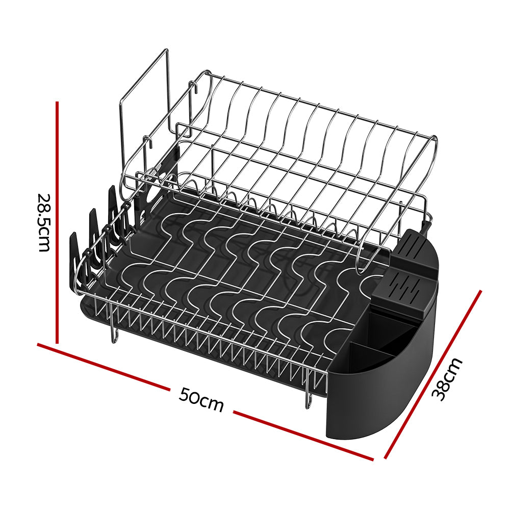 Cefito Dish Rack 2 Tiers - Silver and Black