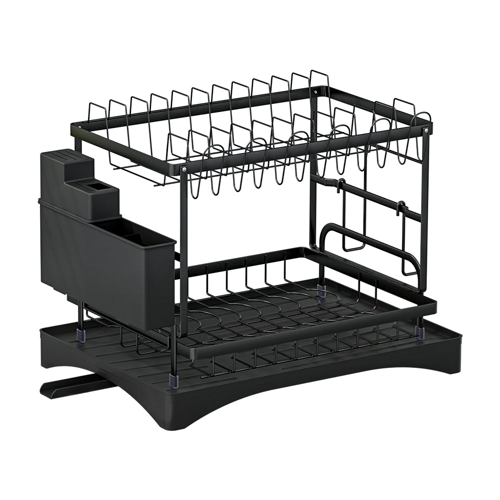Cefito Dish Rack 2 Tiers Expandable Drainer Black