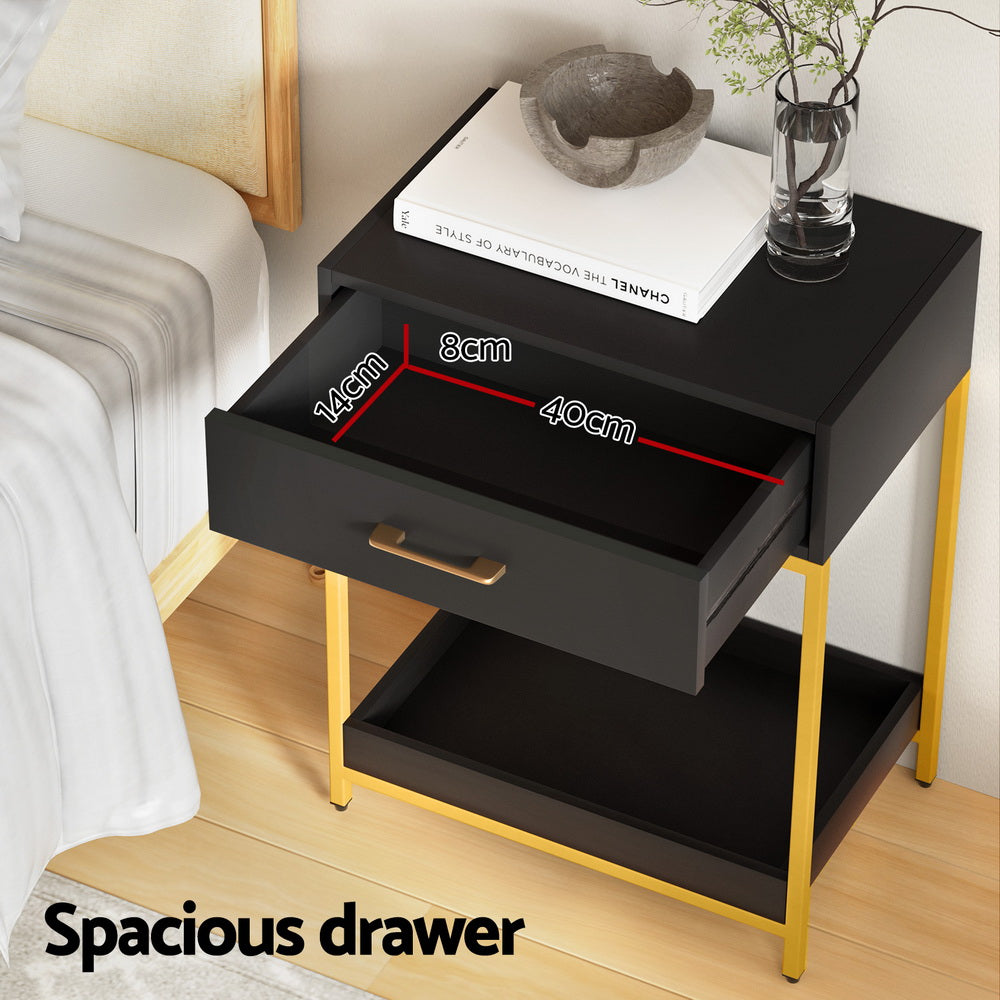 Artiss Bedside Table 1 Drawer with Shelf Black