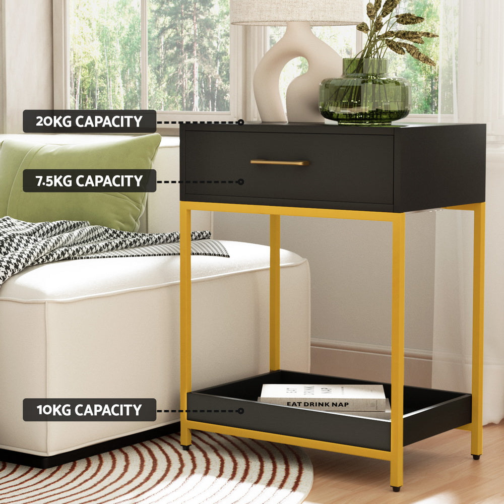 Artiss Bedside Table 1 Drawer with Shelf Black