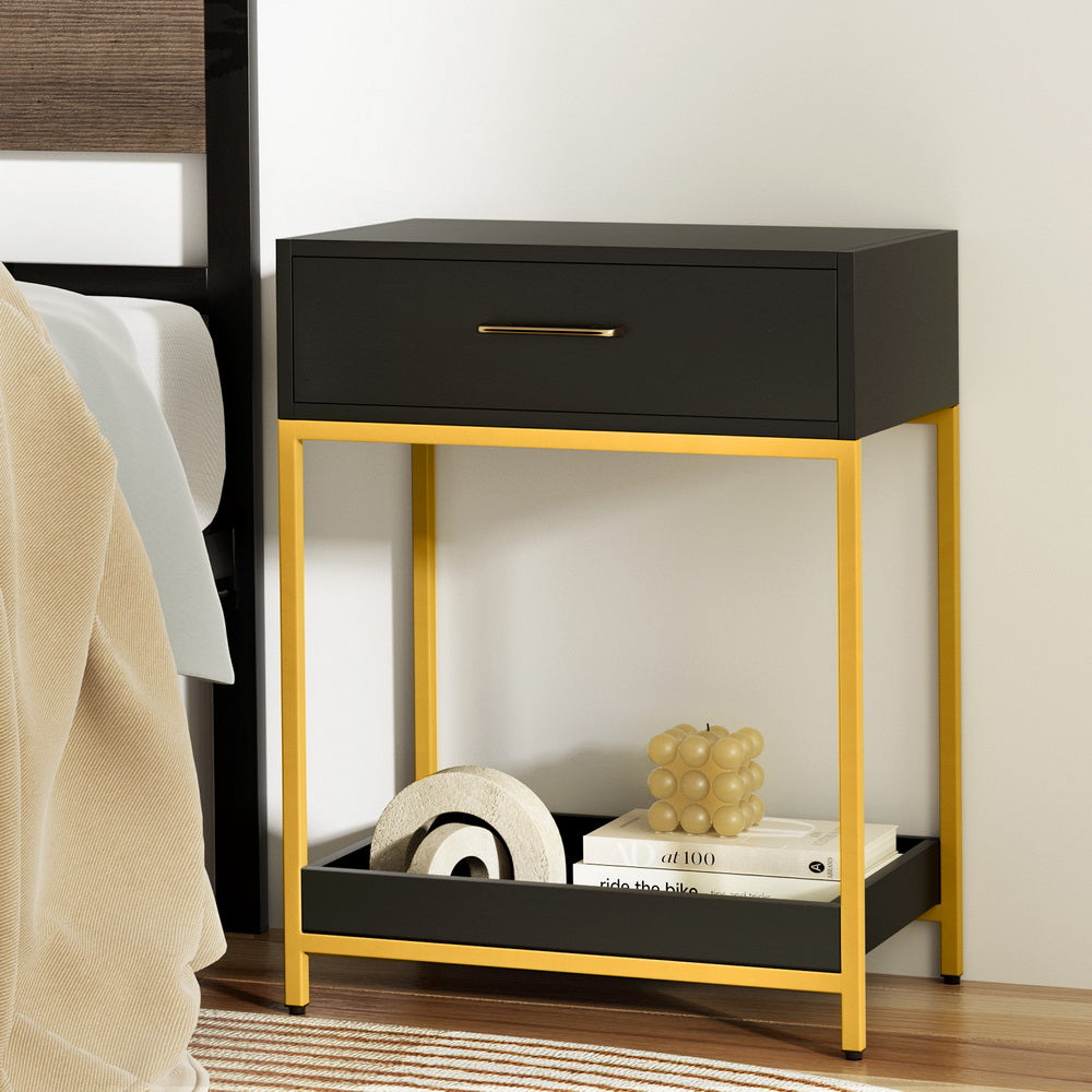 Artiss Bedside Table 1 Drawer with Shelf Black