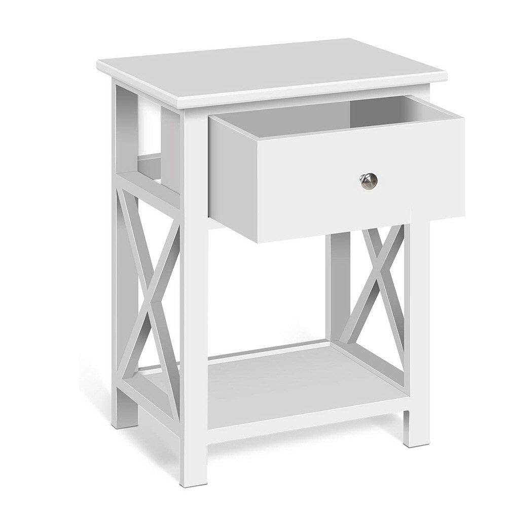 Artiss Emma Bedside Table with Knob Handle White