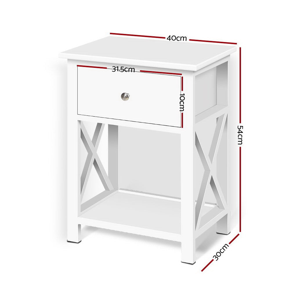 Artiss Emma Bedside Table with Knob Handle White