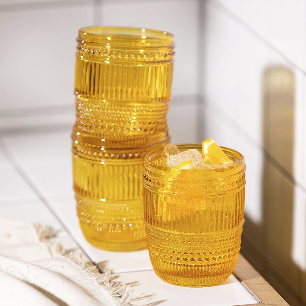 4pc Ecology Groove 240ml Glass Tumblers Cup - Amber