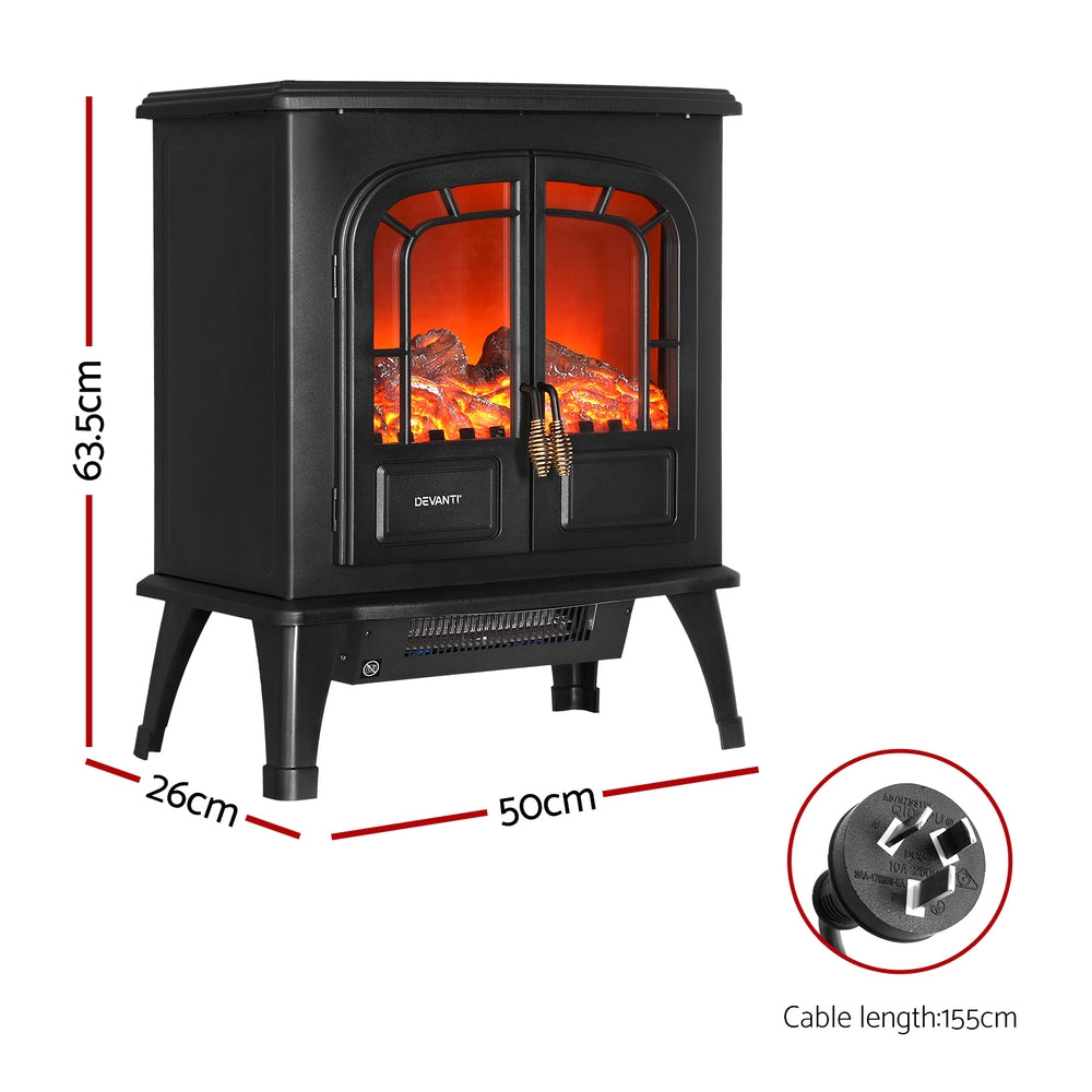 Devanti Electric Fireplace Fire Heaters 2000W Black