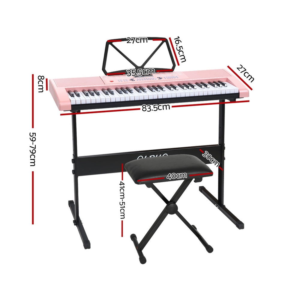 Alpha 61 Keys Electronic Keyboard with Stand Stool Pink