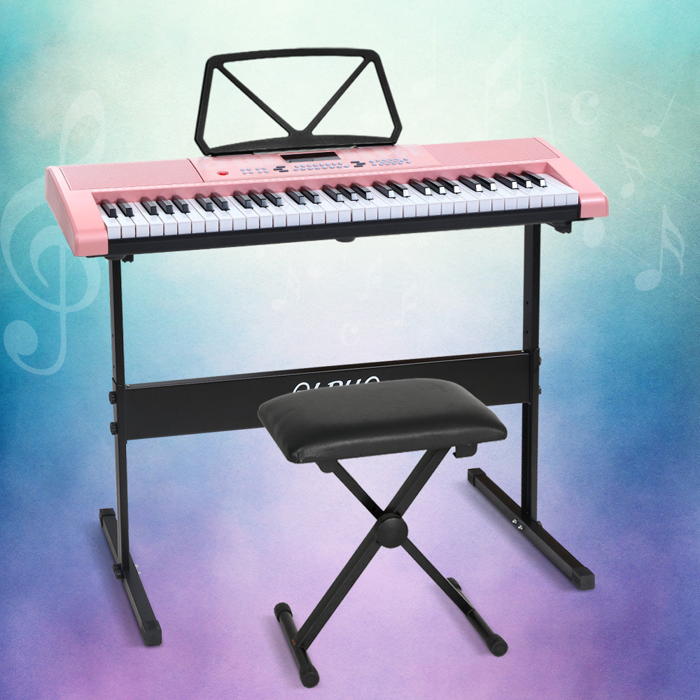 Alpha 61 Keys Electronic Keyboard with Stand Stool Pink