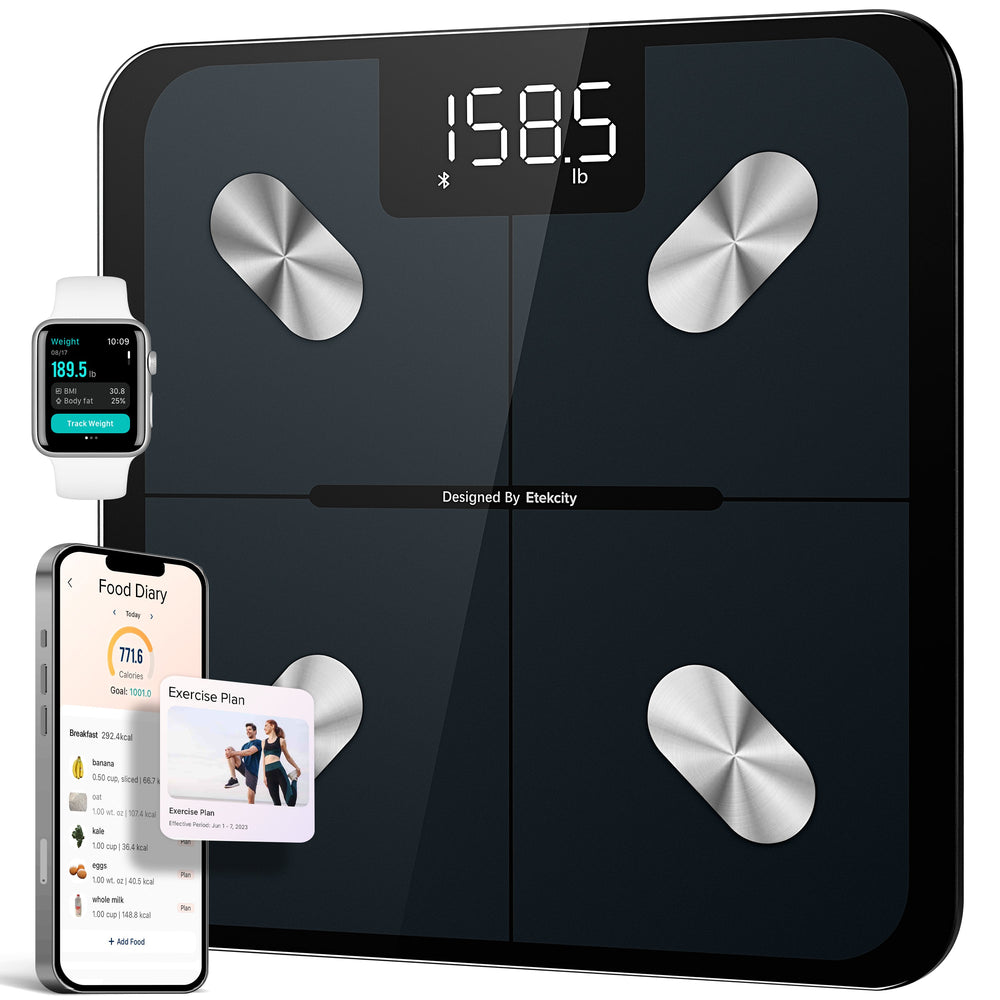 Jade Yoga Voyager Mat - Black &amp; Etekcity Scale for Body Weight and Fat Percentage - Black Bundle