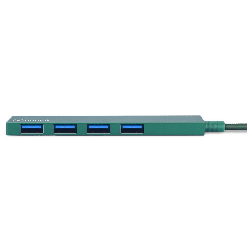 Bonelk Long-Life Male USB-A to 4-Port Female USB 3.0 Slim Hub - Green