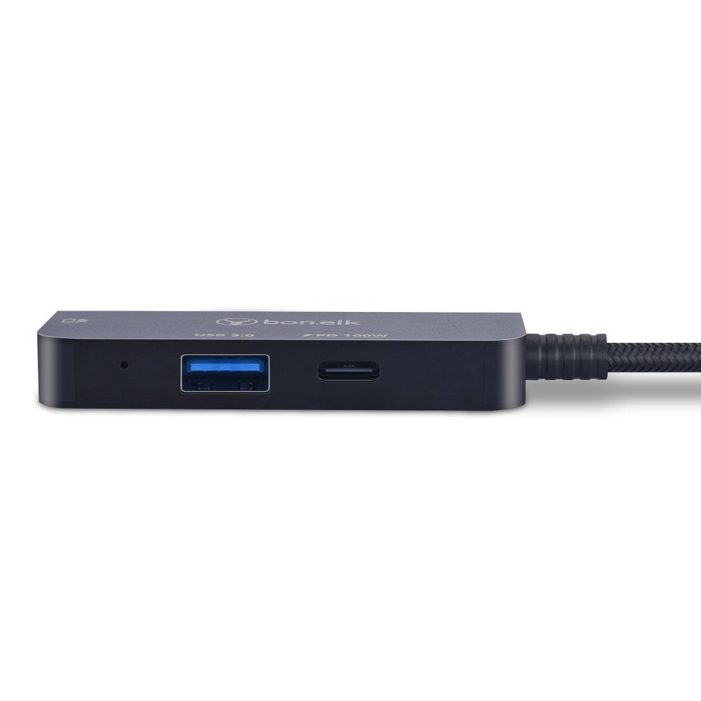 Bonelk Long-Life 3in1 USB-C M to F HDMI/USB MultiPort Hub For PC - Black
