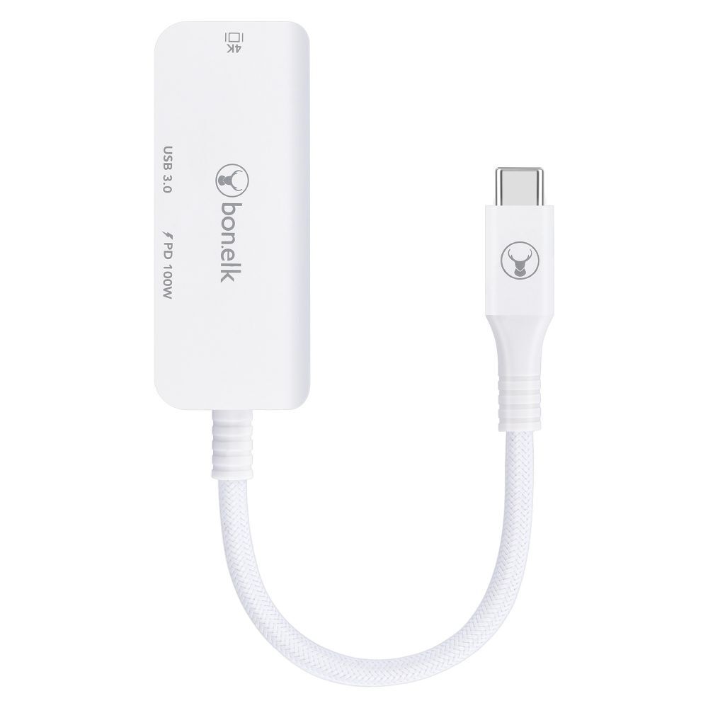 Bonelk Long-Life 3in1 USB-C M to F HDMI/USB MultiPort Hub For PC - White