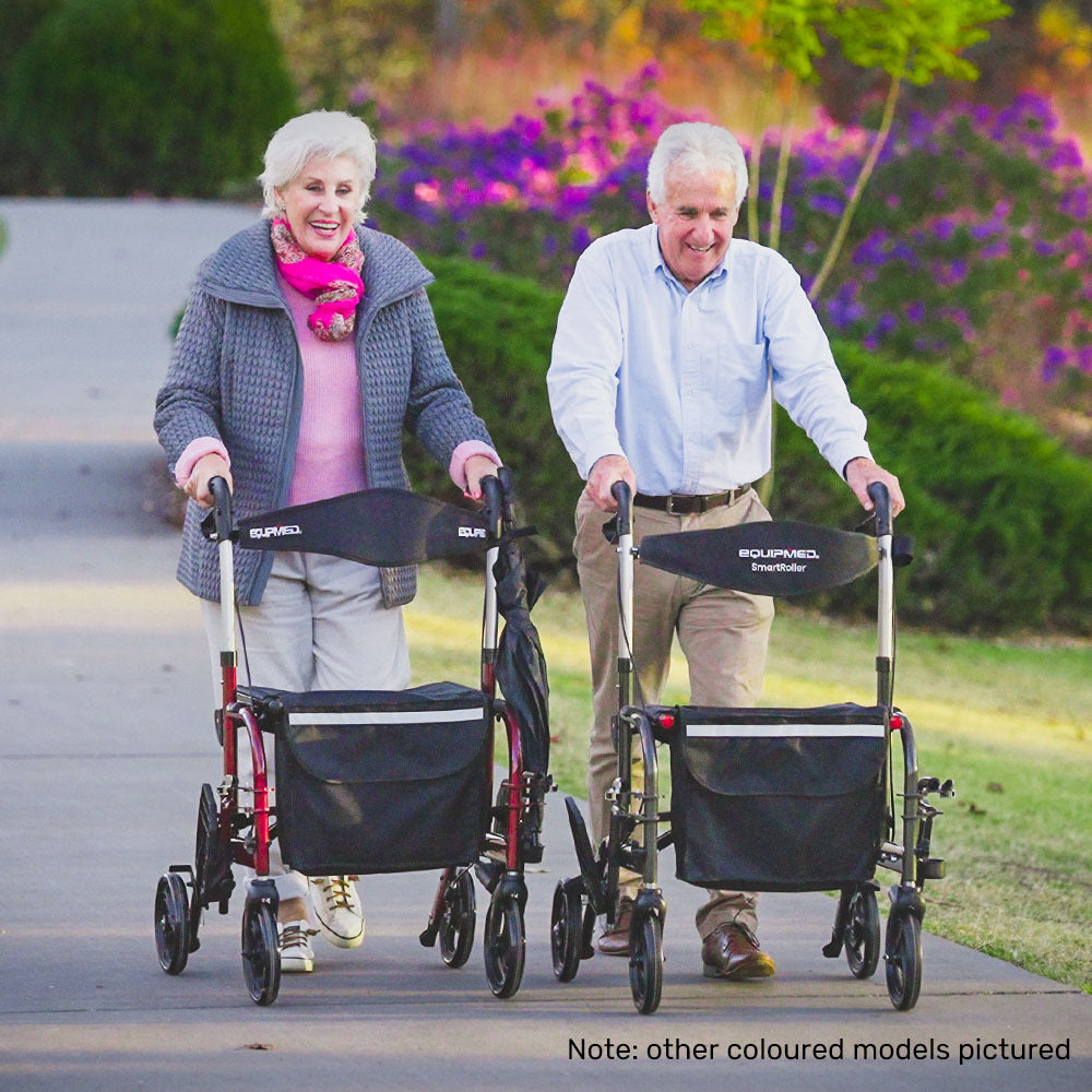 EQUIPMED 2-in-1 Folding Rollator Wheelchair Adjustable Mobility Walker w/ Park Brakes &amp; Bag, Silver