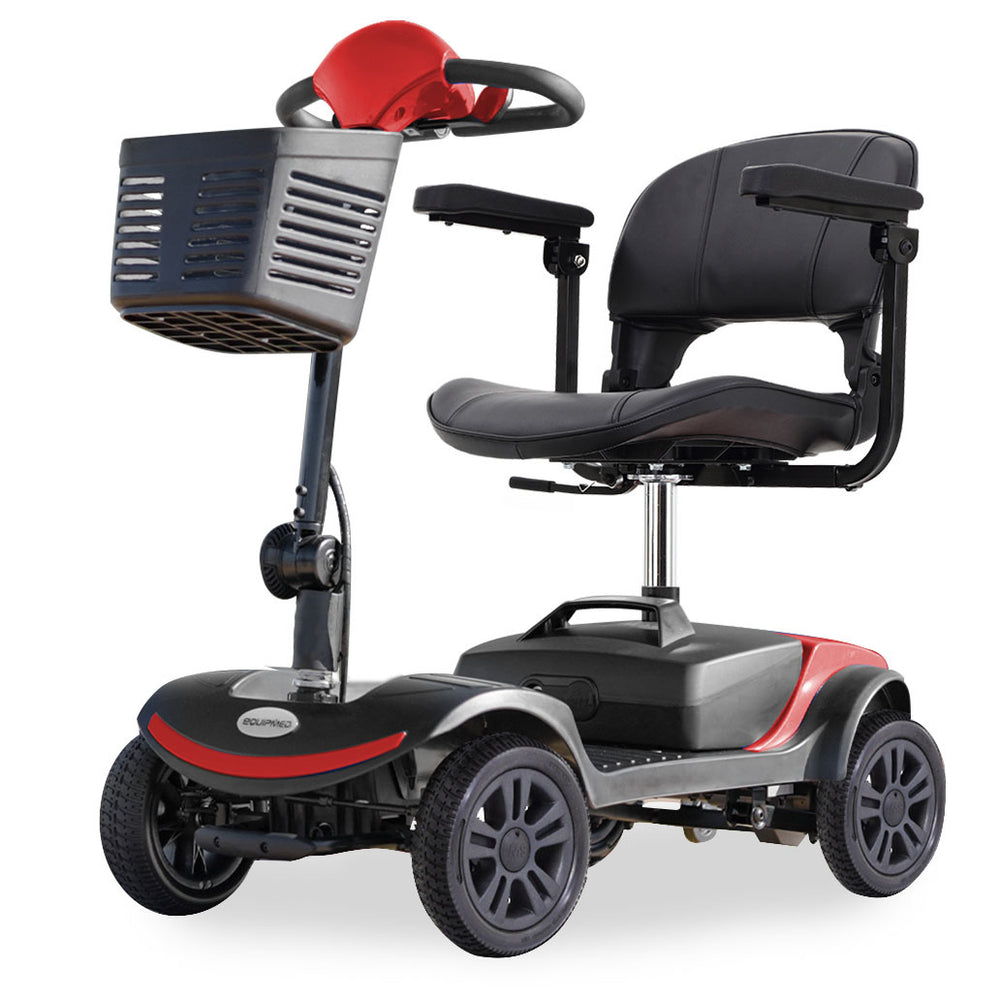 EQUIPMED Electric Mobility Scooter Portable Folding for Elderly Older Adult, SmartRider Black &amp; Red