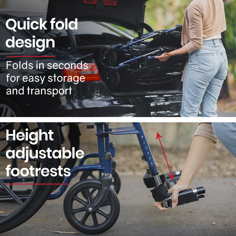 EQUIPMED 24 Inch Folding Wheelchair Lightweight Portable Mobility 136kg Capacity with Park Brakes