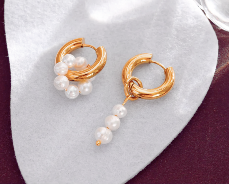 ORO BELLE Hoop in a Hoop Natural Pearl Earrings Vermeil Gold Plated