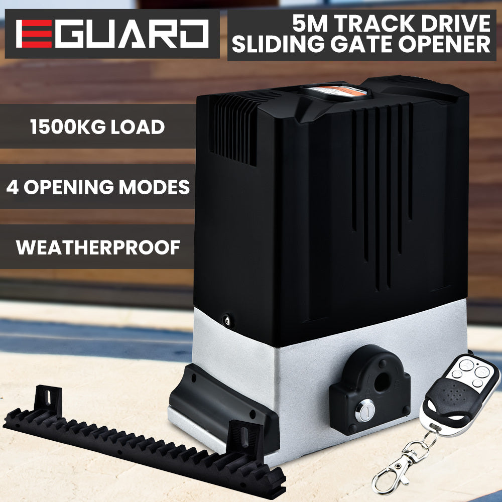 E-GUARD Automatic Electric 5M Sliding Gate Opener Kit, 1500kg Capacity, 3x Remote Controllers