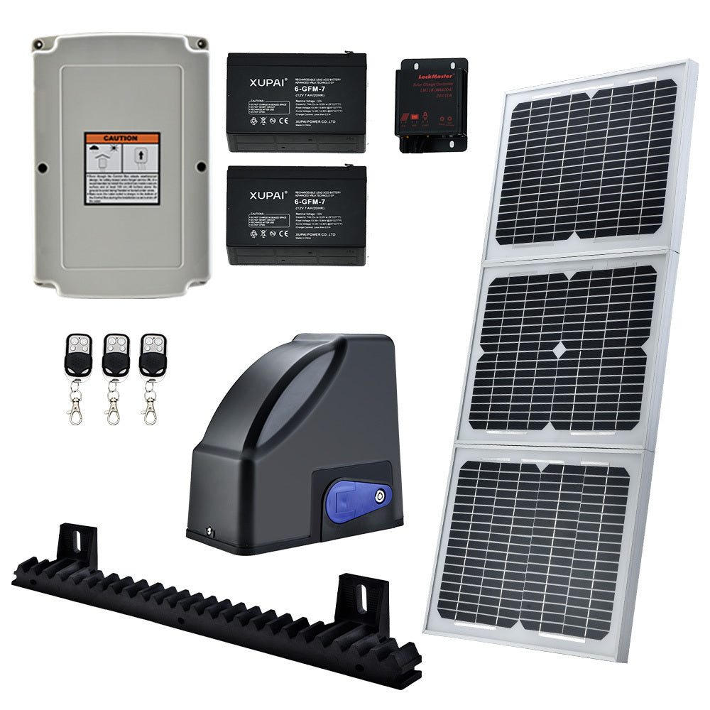 E-GUARD Automatic Solar Electric 5M Sliding Gate Opener Kit, 1500kg Capacity, 3x Remote Controllers