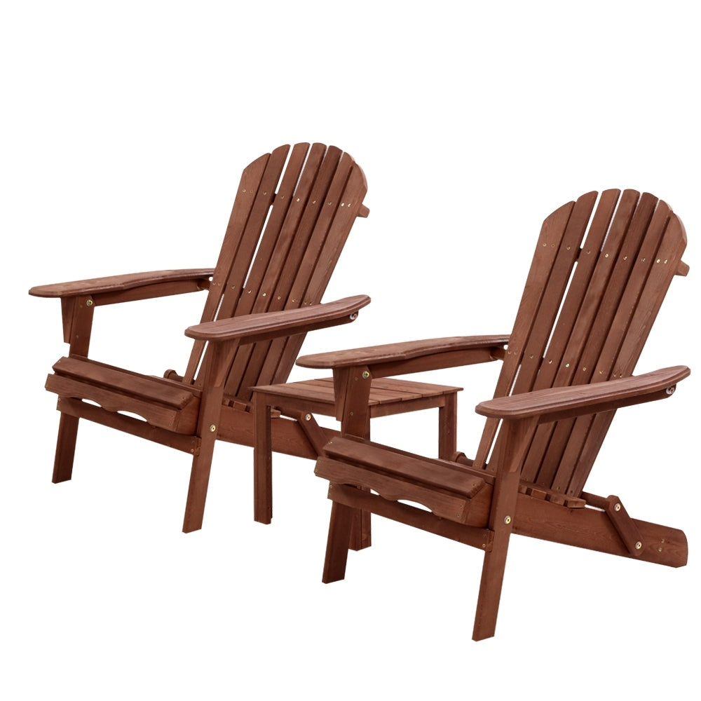 Gardeon Outdoor Wooden 3 Piece Chairs Table set - Brown