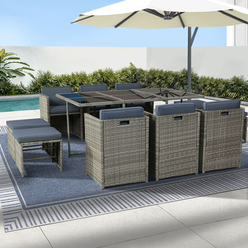 Gardeon 11 Piece Outdoor Dining Set - Grey