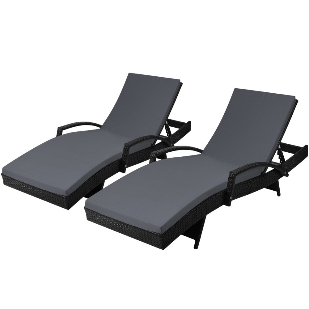 Gardeon 2x Outdoor Sun Wicker Lounger Black