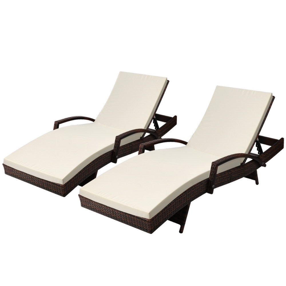 Gardeon 2x Outdoor Sun Wicker Lounger Brown